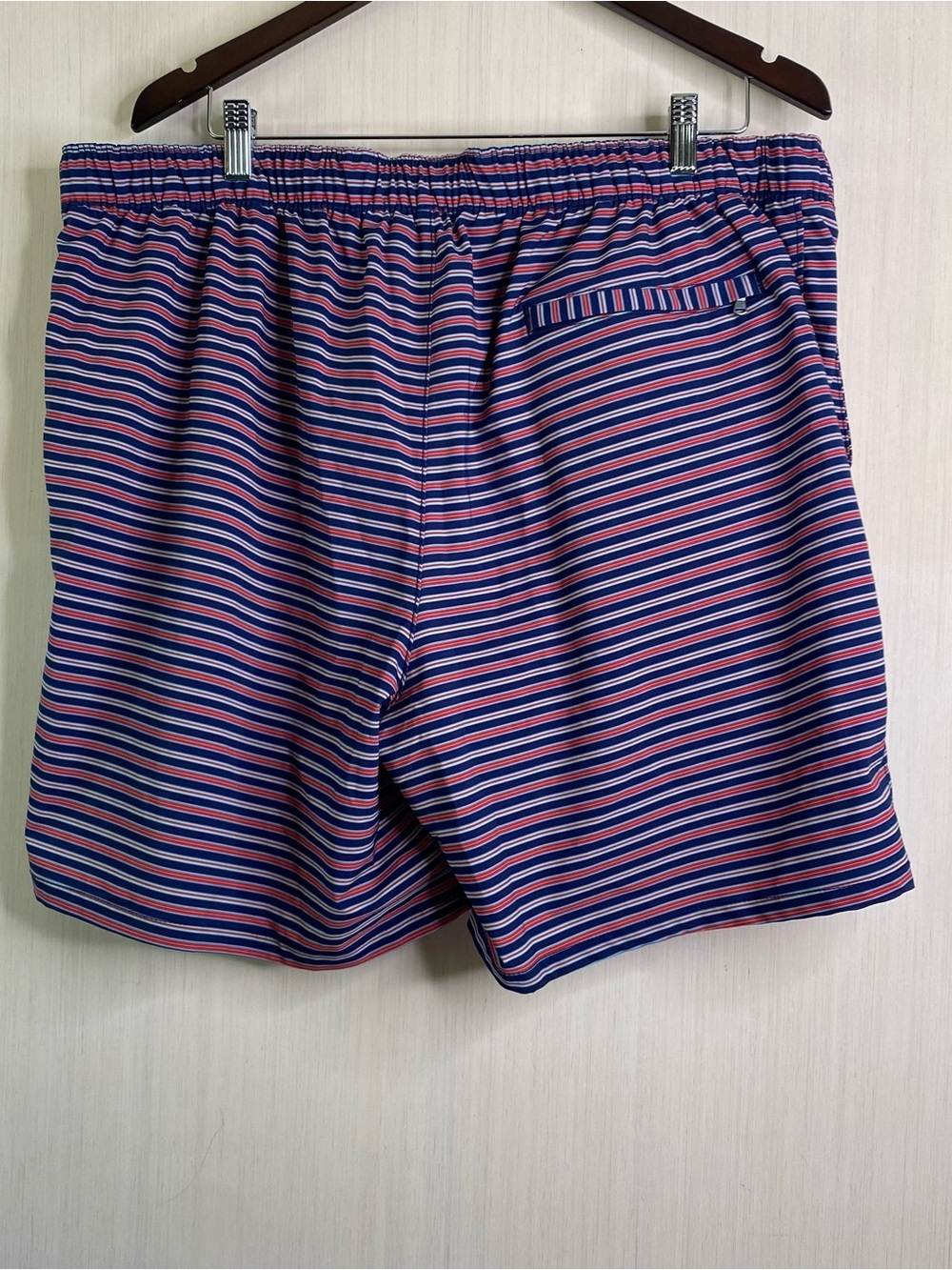 Lands End Men’s Striped Swim Shorts Red White Blue Lined 7” Inseam XL (40-42) - Picture 2 of 11